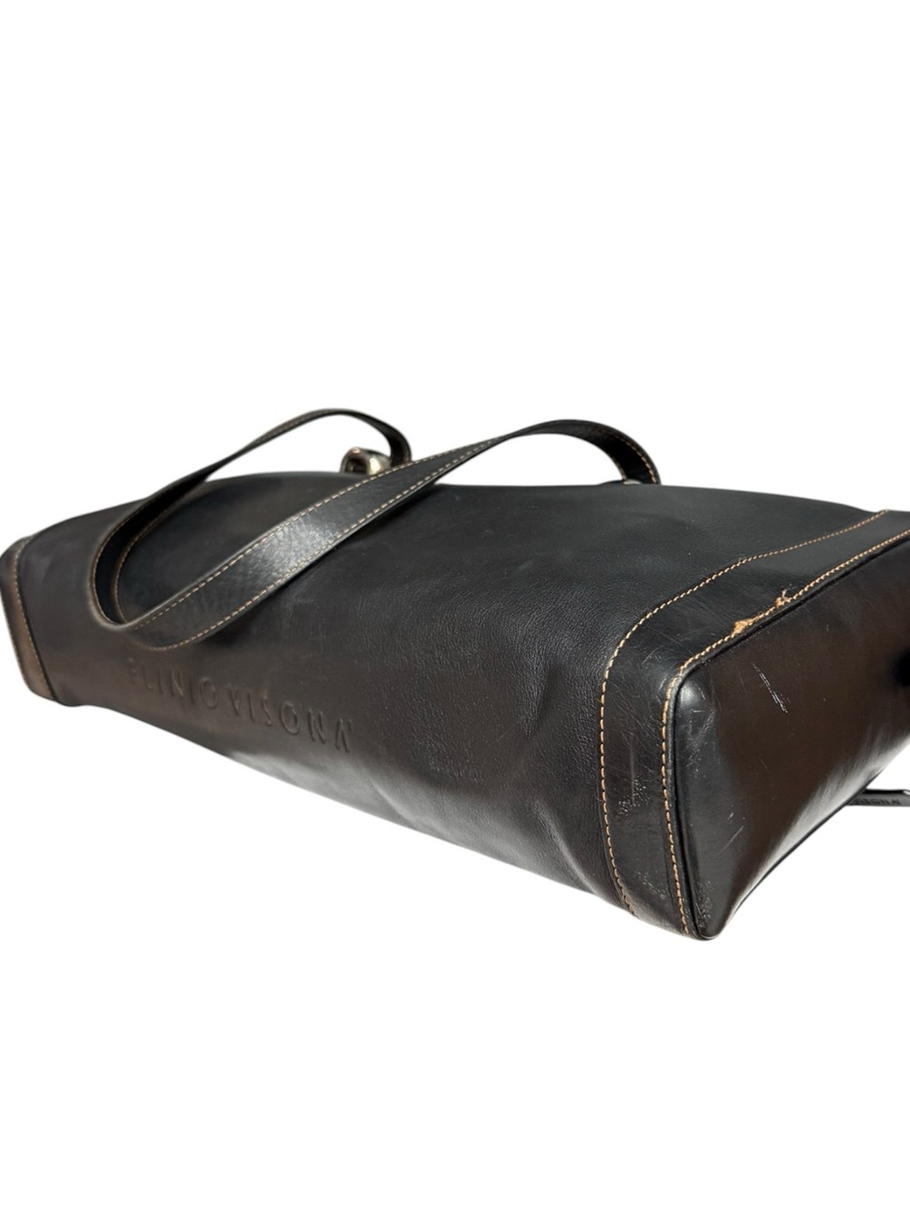 Plinio Visona Black Leather Baguette Shoulder Bag Made in Italy Minimalist - Picture 12 of 17